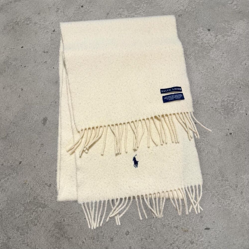 Vintage 1990’s Polo Ralph Lauren 100% Lambs Wool Cream Pony Scarf
